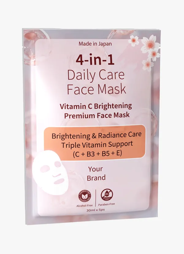 Vitamin C Brightening Face Mask | 6 in 1 Vitamin C Complex | Made in Japan | 30 mL × 5 Masks